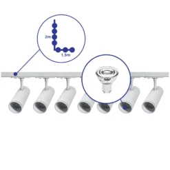 Bright Choice Komplett set 1-Fas Rail L 1,5 x 2 Meter Vit | incl. 7x Spot + GU10 2700K 3W Dimbar + Ändkåpa, Strömkontakt och L -Anslutningsstycke