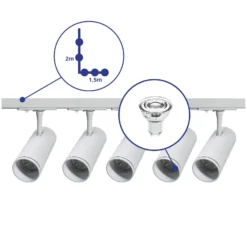 Bright Choice Komplett set 1-Fas Rail L 1,5 x 2 Meter Vit | incl. 5x Spot + GU10 2700K 3W Dimbar + Ändkåpa, Strömkontakt och L -Anslutningsstycke