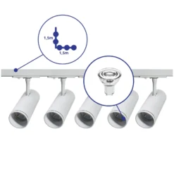 Bright Choice Komplett set 1-Fas Rail L 1,5 x 1,5 Meter Vit | incl. 5x Spot + GU10 2700K 3W Dimbar + Ändkåpa, Strömkontakt och L -Anslutningsstycke
