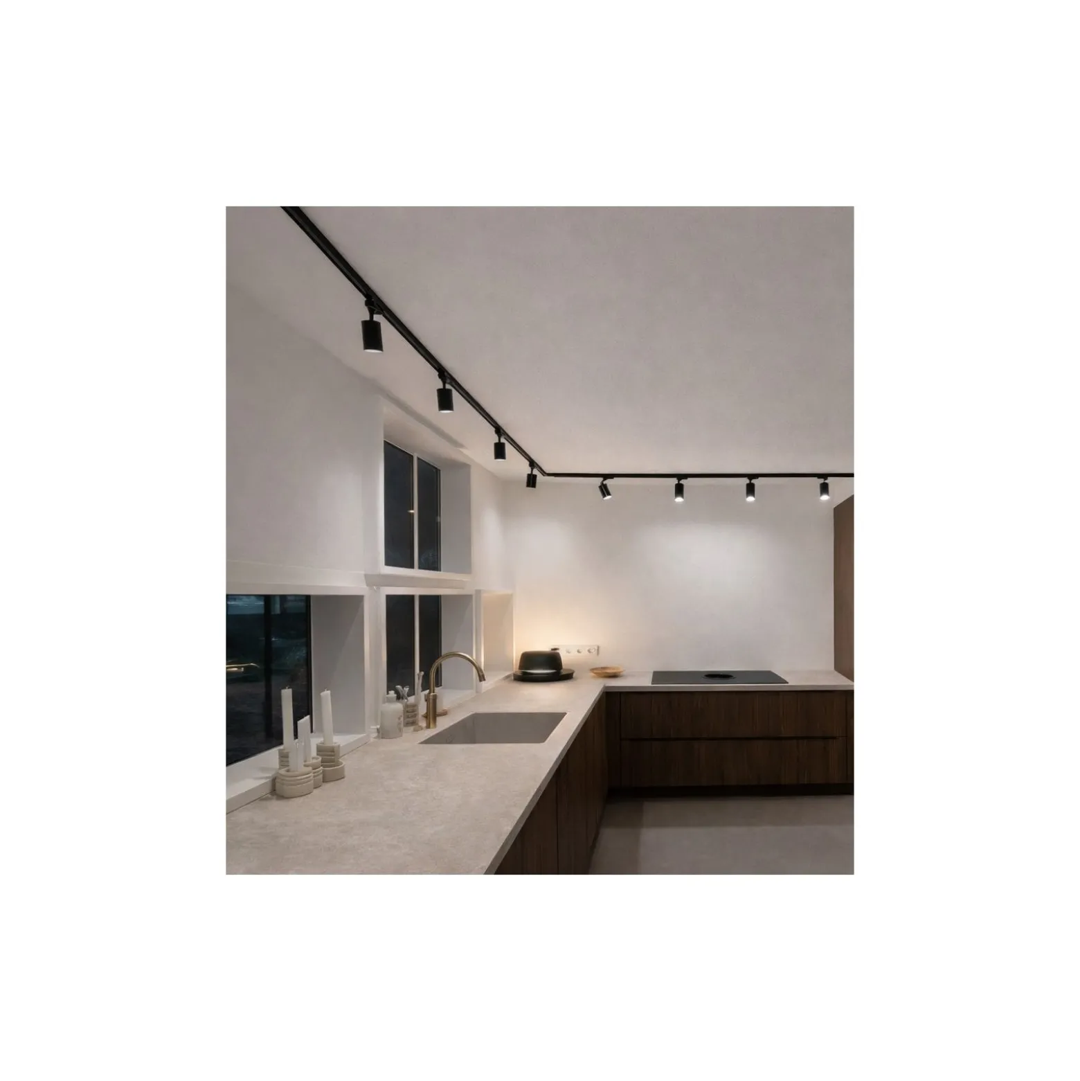 Bright Choice Komplett set 1-Fas Rail L 1x 1,5 Meter Svart | incl. 6x Spot + GU10 2700K 3W Dimbar + Ändkåpa, Strömkontakt och L -Anslutningsstycke