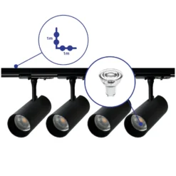 Bright Choice Komplett set 1-Fas Rail L 1 x 1 Meter Svart | incl. 4x Spot + GU10 2700K 3W Dimbar + Ändkåpa, Strömkontakt och L -Anslutningsstycke
