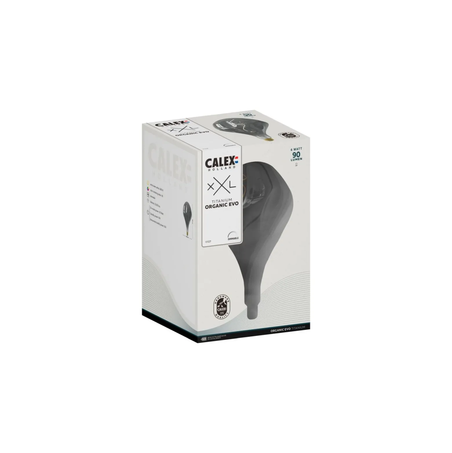 Calex XXL Organic Evo Titanium LED E27 Filament 6W 90lm- 818 Extra Varm Vit | Dimbar
