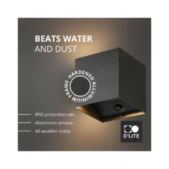 D'Lite Vägglampa Elingen Aluminium Svart Up & Down 2.9W 170lm - 830 Varm Vit | IP65 - Batteridriven - Ljussensor