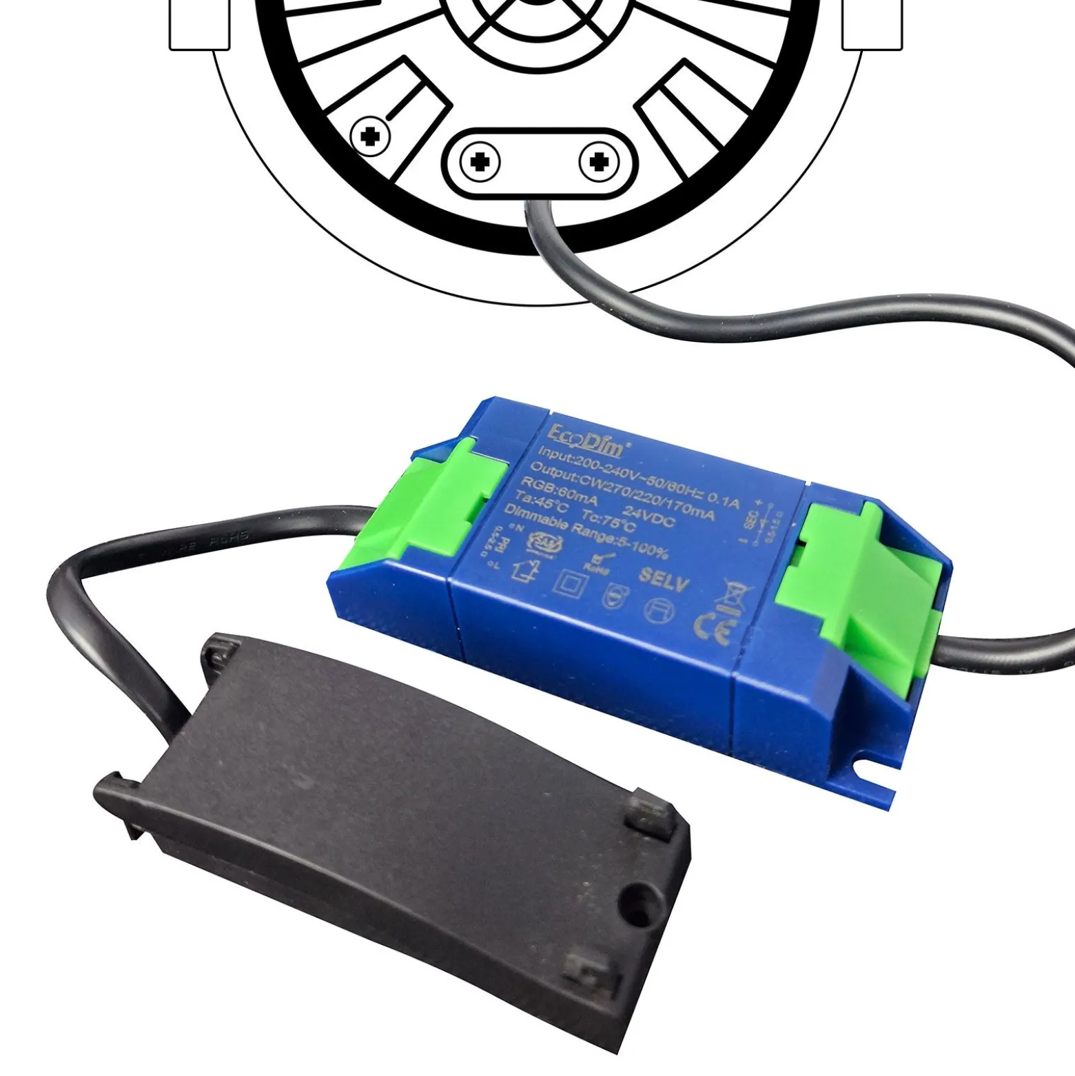 EcoDim Infälld Spot Svart 6W 450lm 60D 827- 860 Justerbar Vit | RGB - 85mm - Utskärning 75mm - IP54 - Zigbee Dimbar