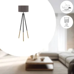 Eglo Golvlampa Bidford Trä Stål Brun Vit Aluminium | Passande För 1x E27