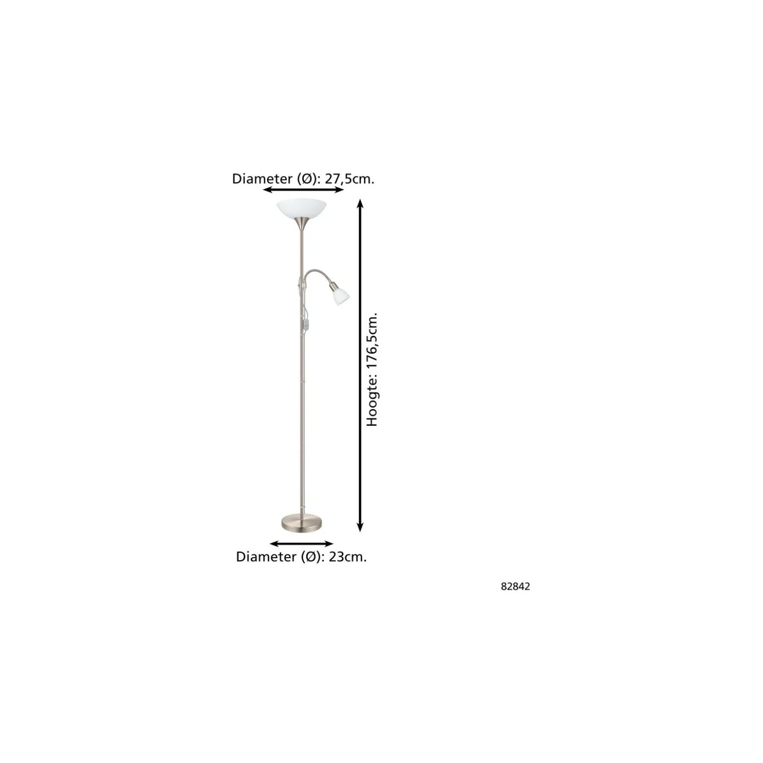 Eglo Golvlampa Up 2 Stål Satin Nickel | IP20 - Passande för 1x E27