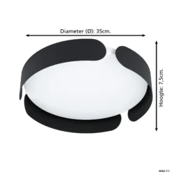 Eglo Taklampa Valcasotto Stål Svart Vit 20W 2400lm - 830 Varm Vit | 370mm