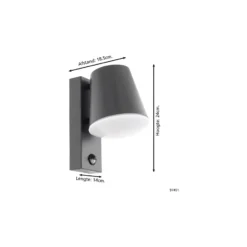 Eglo Vägglampa Caldiero Stål Antracit | IP44 - Passande för 1x E27 - Rörelsesensor