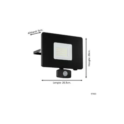 Eglo Vägglampa Faedo 3 Aluminium Svart 53W 5800lm - 850 Kallvit | IP44 - Rörelsesensor