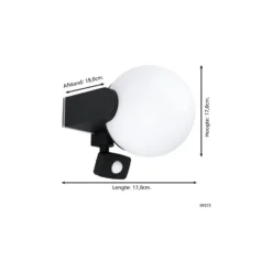 Eglo Vägglampa Rubio Aluminium Svart | IP65 - Passande för 1x E27 - Rörelsesensor