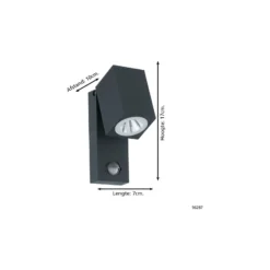Eglo Vägglampa Sakeda Aluminium Antracit 5W 600lm - 830 Varm Vit | IP44 - Rörelse- och Ljussensor