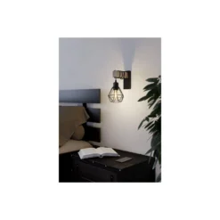 Eglo Vägglampa Townshend 5 Stål Trä Svart | IP20 - Passande för 1x E27
