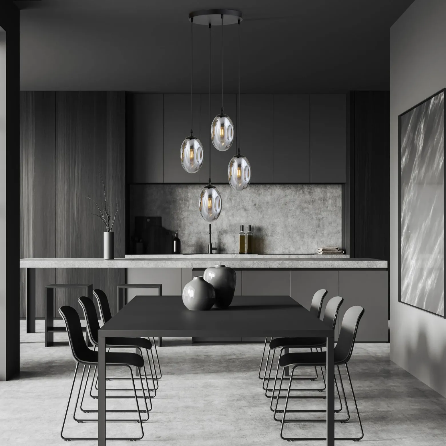 Emibig Pendellampa Astral Stål Svart | Passande för 4x E14 - Max 10W
