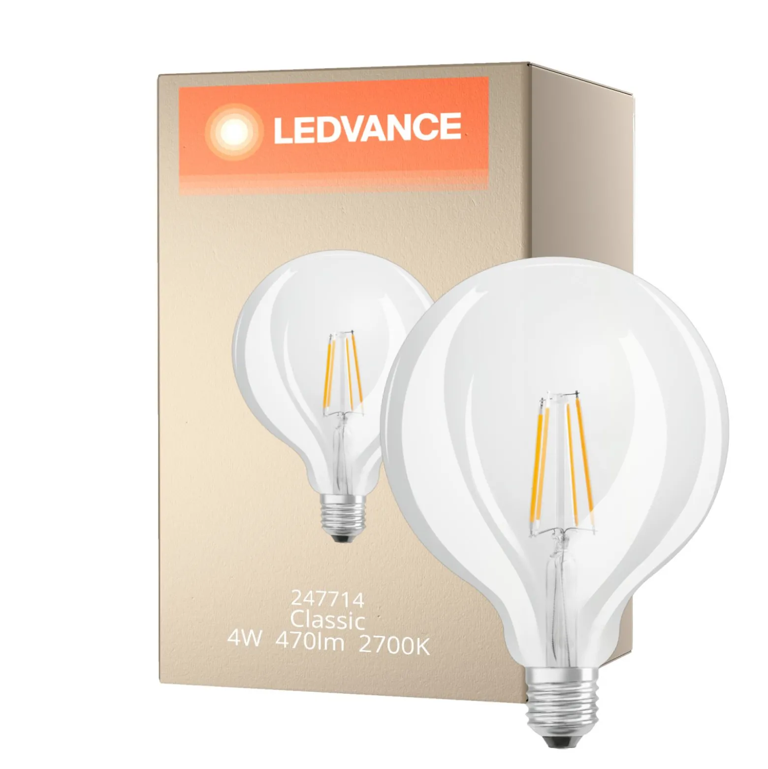 Ledvance Classic LED E27 Globe Filament Klar 4W 470lm - 827 Extra Varm Vit | Ersättare 40W