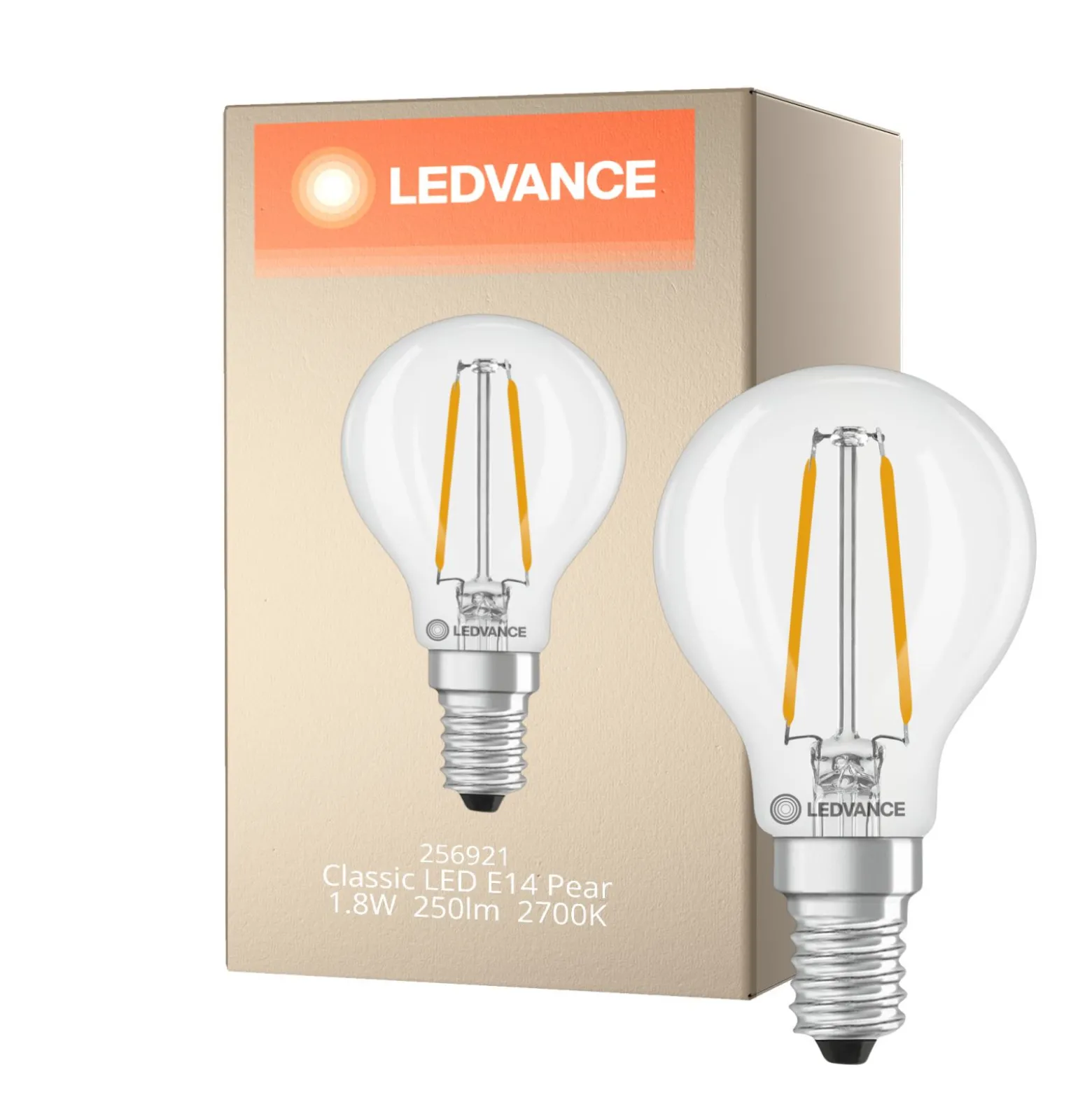 Ledvance Classic LED E14 Päron Filament Klar 1.8W 250lm - 827 Extra Varm Vit | Ersättare 25W