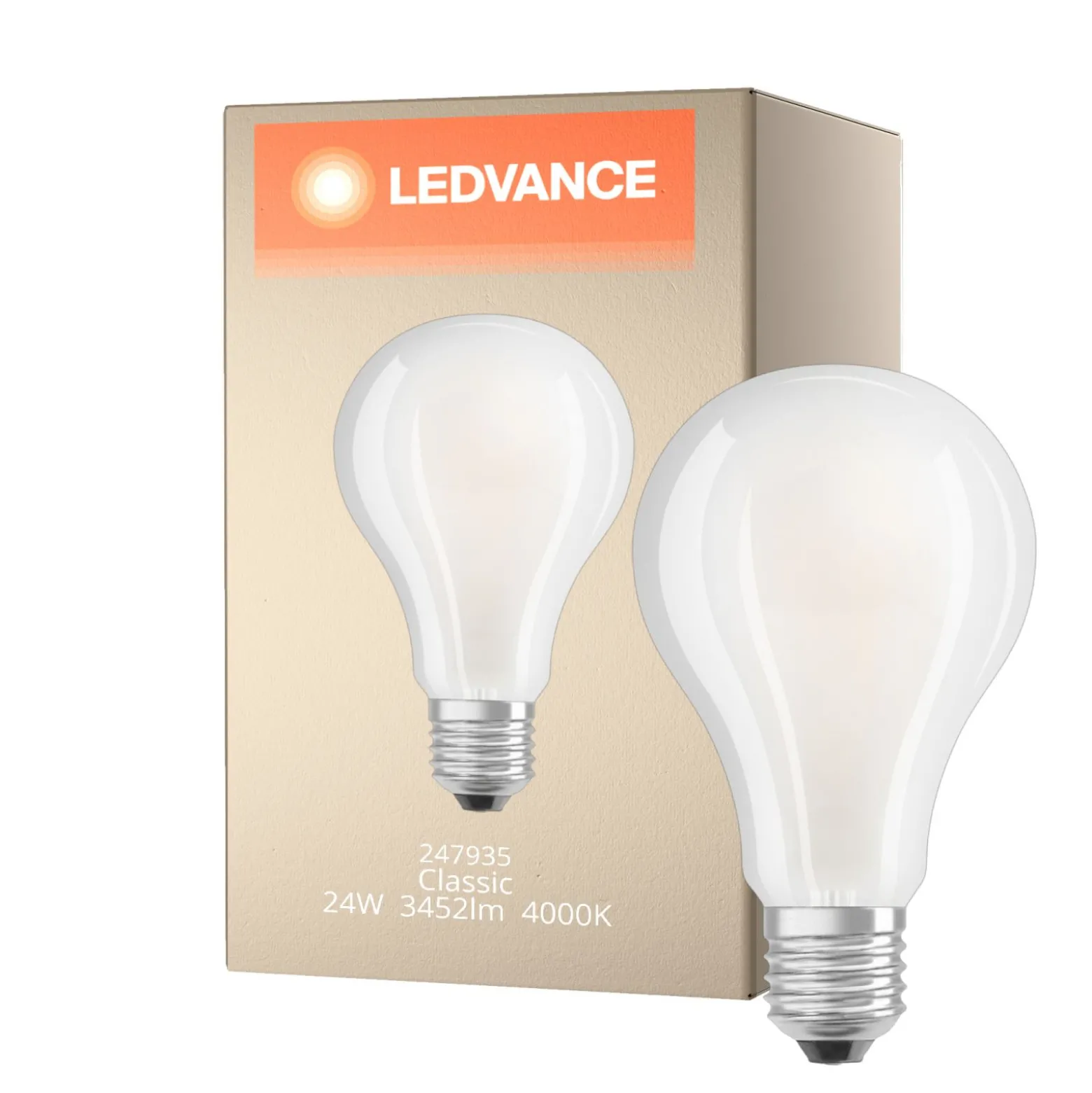 Ledvance Classic LED E27 Päron Filament Matt 24W 3452lm - 840 Kallvit | Ersättare 200W
