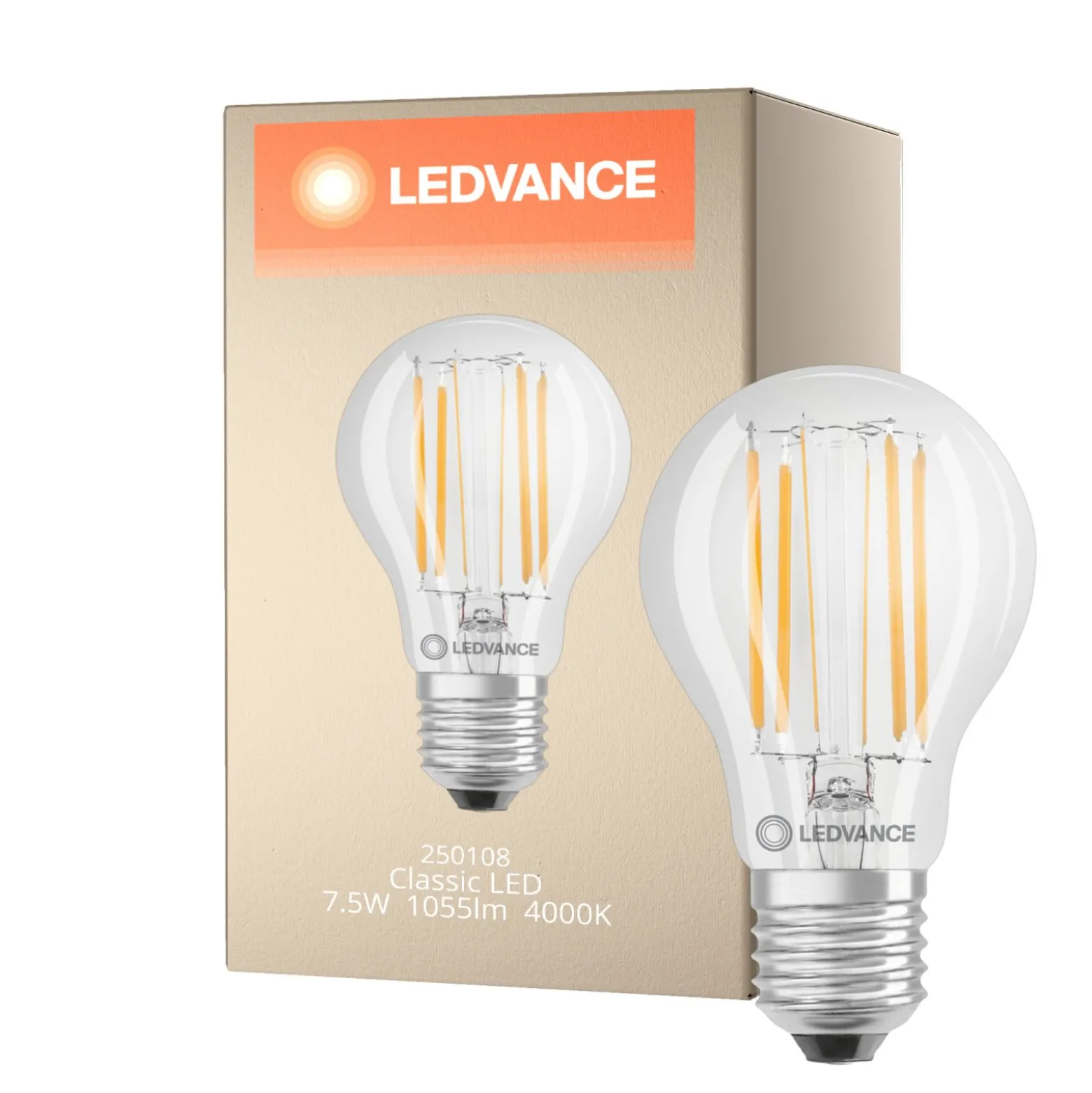 Ledvance Classic LED E27 Päron Filament Klar 7.5W 1055lm - 840 Kallvit | Ersättare 75W