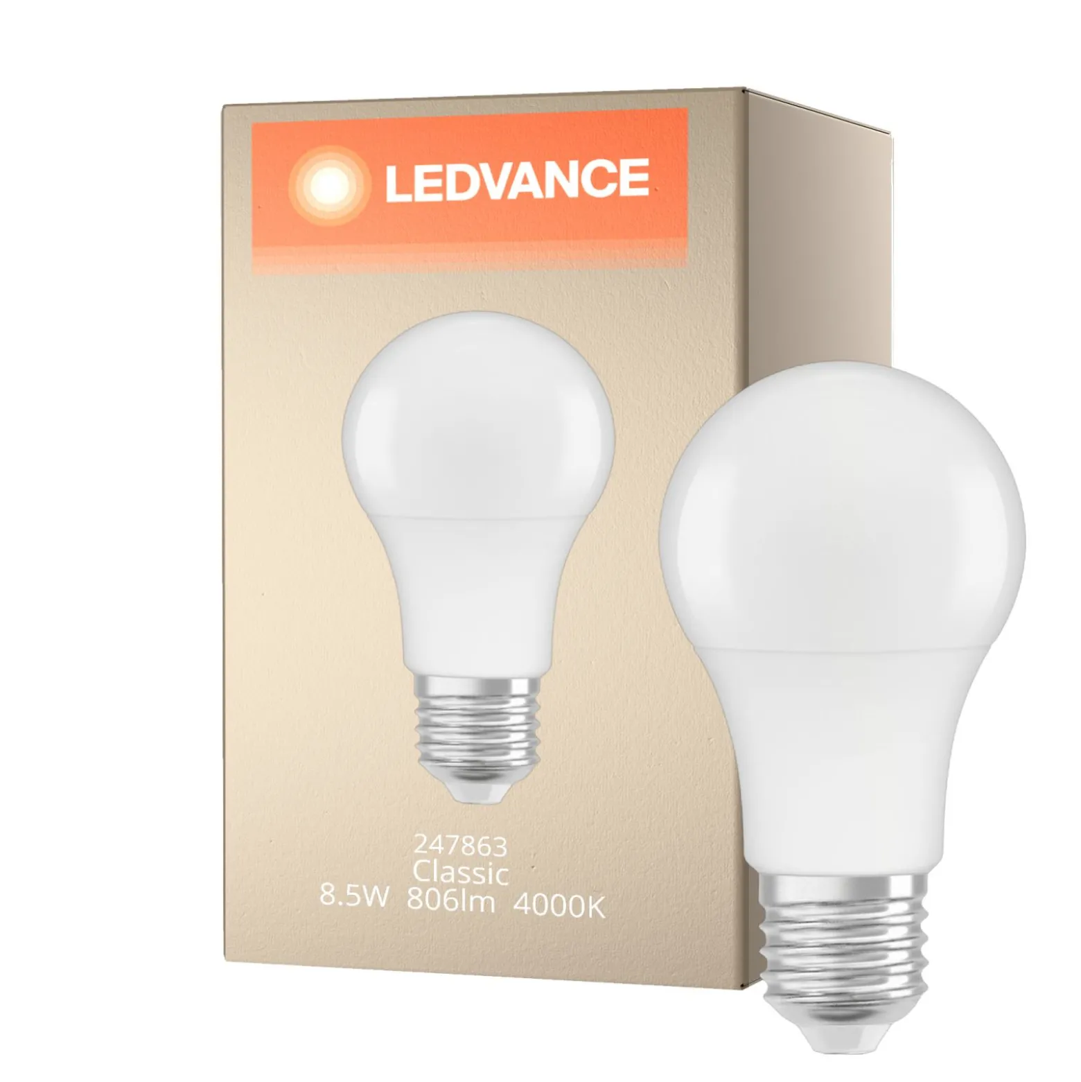 Ledvance Classic LED E27 Päron Matt 8.5W 806lm - 840 Kallvit | Ersättare 60W