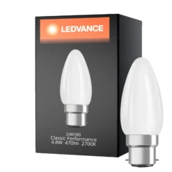 Ledvance Classic Performance LED Lampa B22d Kronljus Filament Matt 4.8W 470lm - 827 Extra Varm Vit | Dimbar - Ersättare 40W