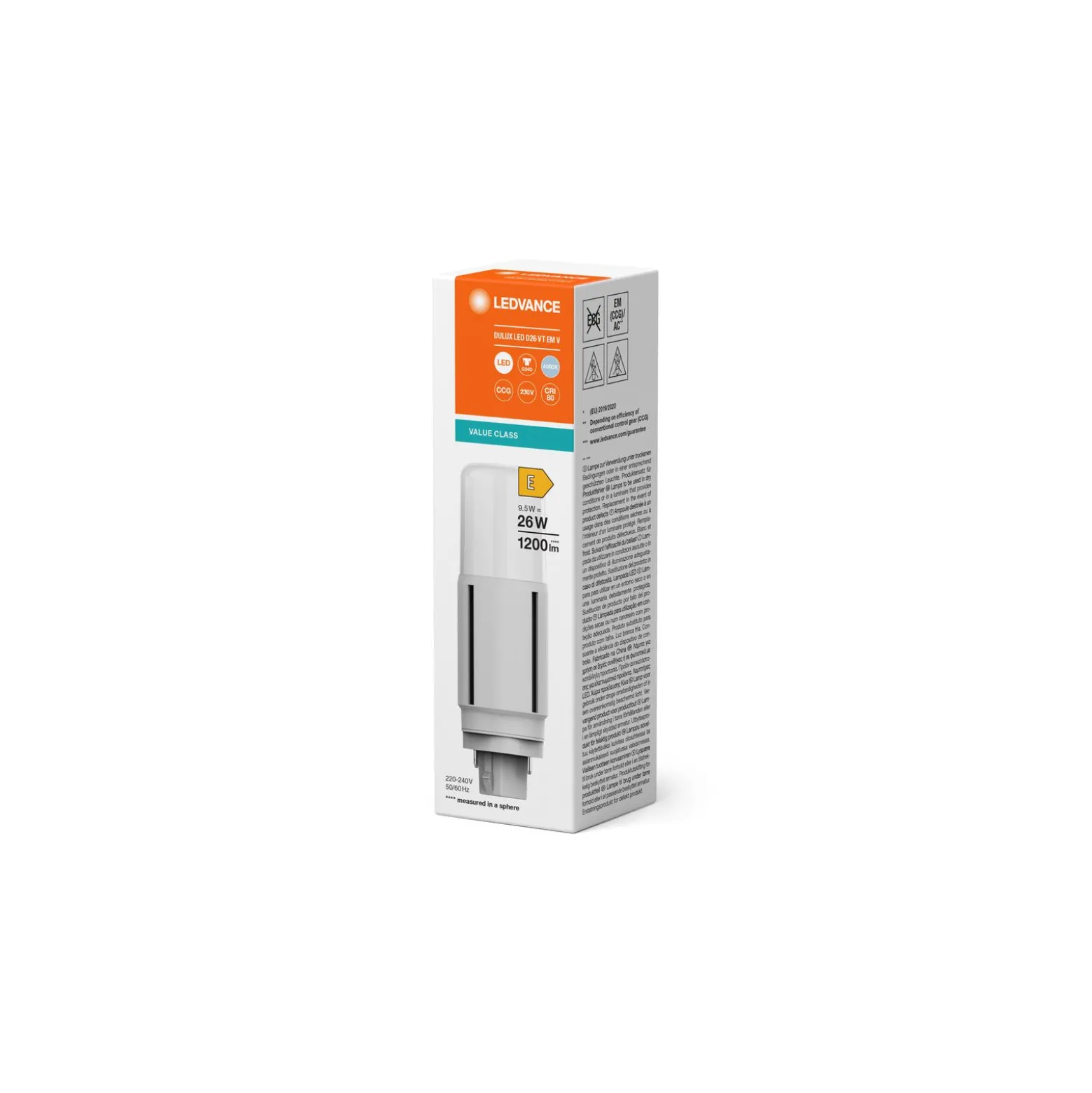 Ledvance DULUX-D LED 9.5W - 840 Kallvit | 2-Stift - Ersättare 26W