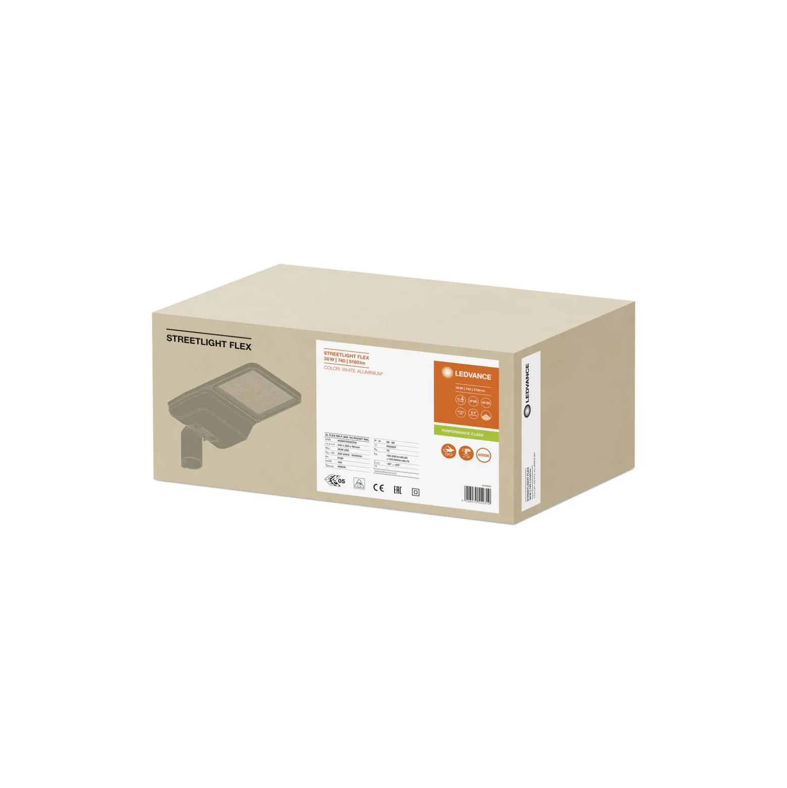 Ledvance LED gatubelysning Flex Liten RV25ST Grå 36W 5180lm 25x145D - 740 Kallvit | IP66 – Asymmetrisk