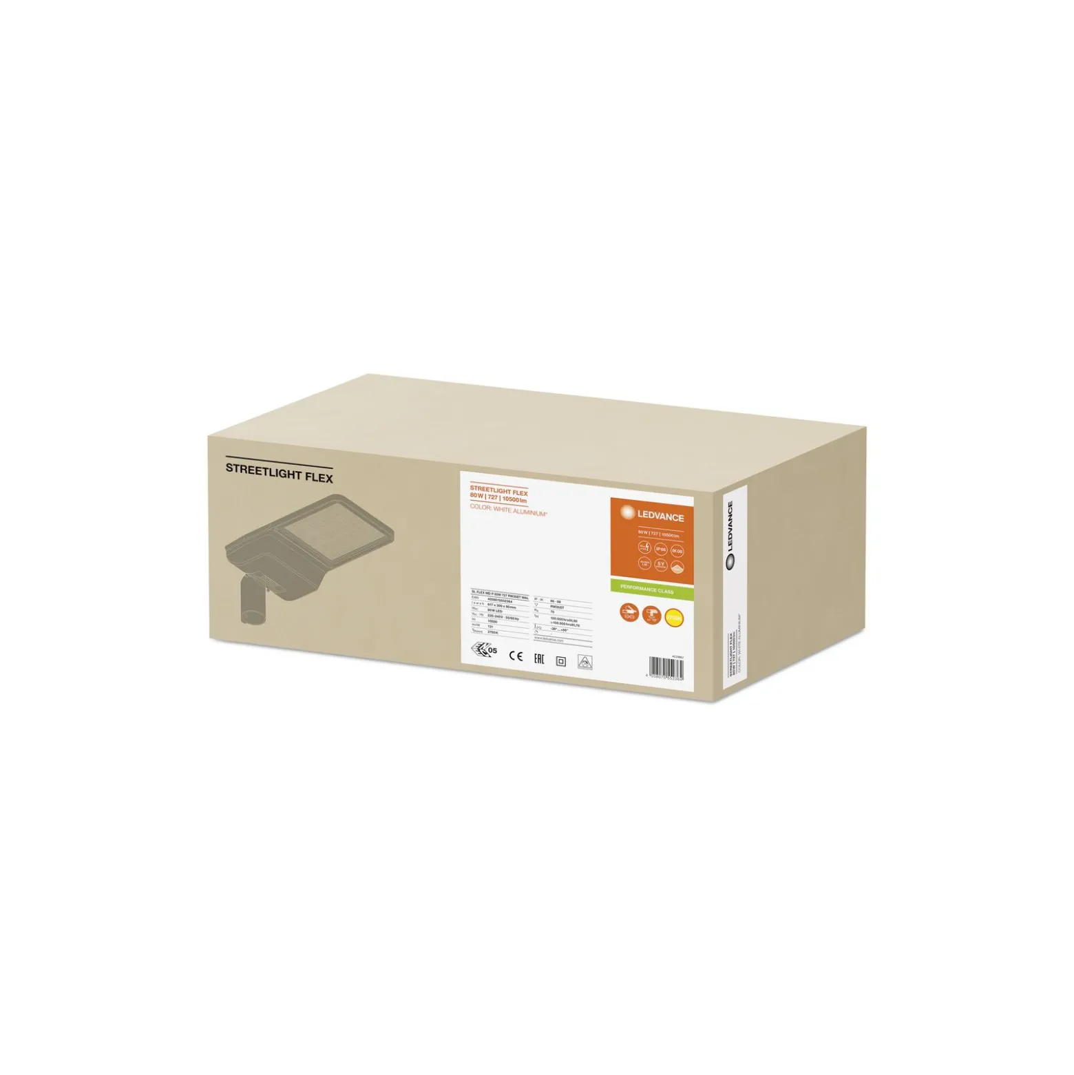 Ledvance LED Gatubelysning Flex Stor RW35ST Grå 80W 10500lm 35x135D - 727 Extra Varm Vit | IP66 - Asymmetrisk