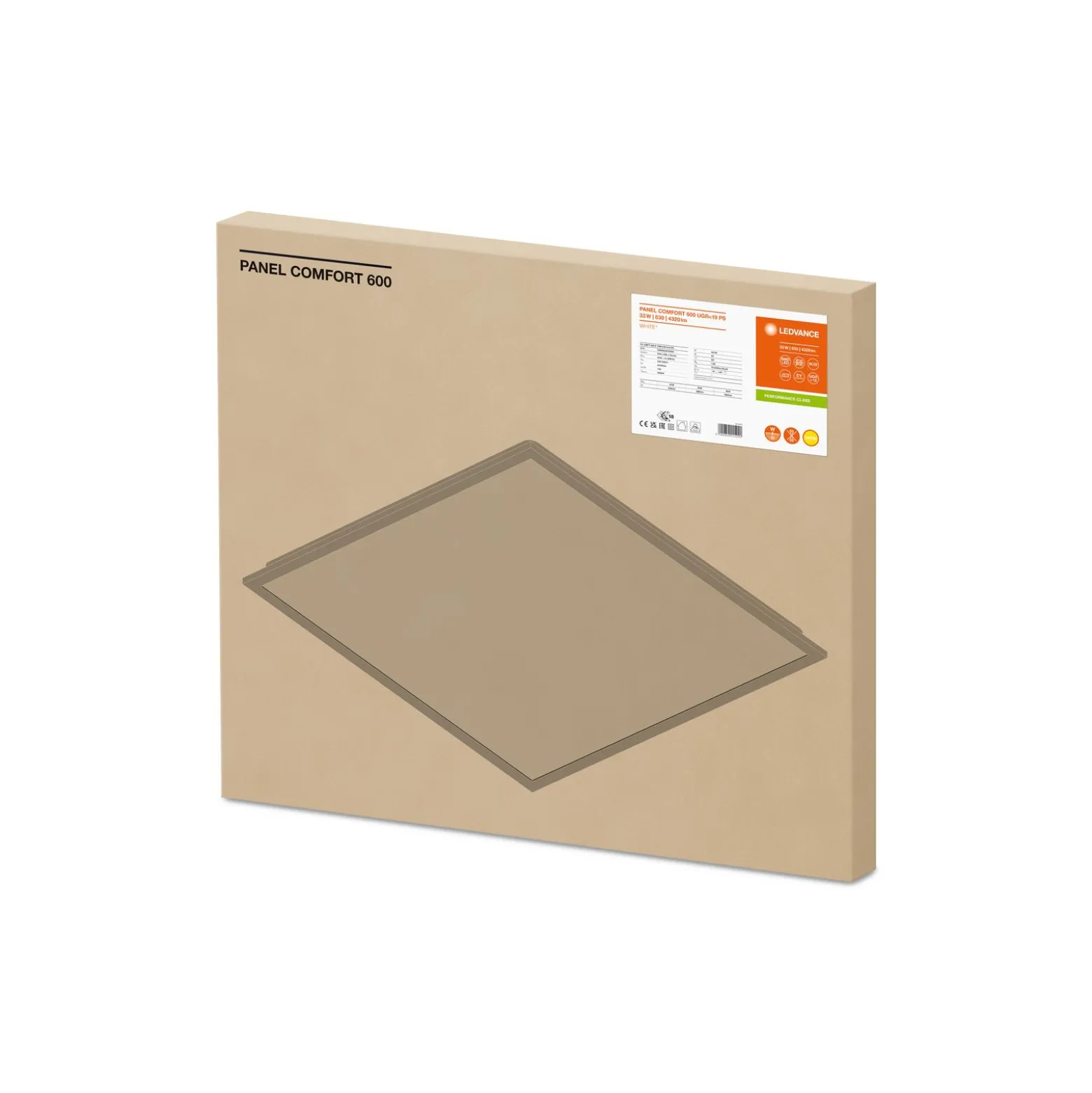 Ledvance LED Panel Comfort Aluminium Vit 33W 4320lm - 830 Varm Vit | 60x60cm - UGR < 19