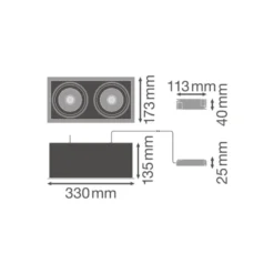Ledvance LED Spot Fyrkant Multi Lutningsbar Svart-Vit 2x30W 5400lm 38D - 830 Varm Vit | Utskärning 320x160mm