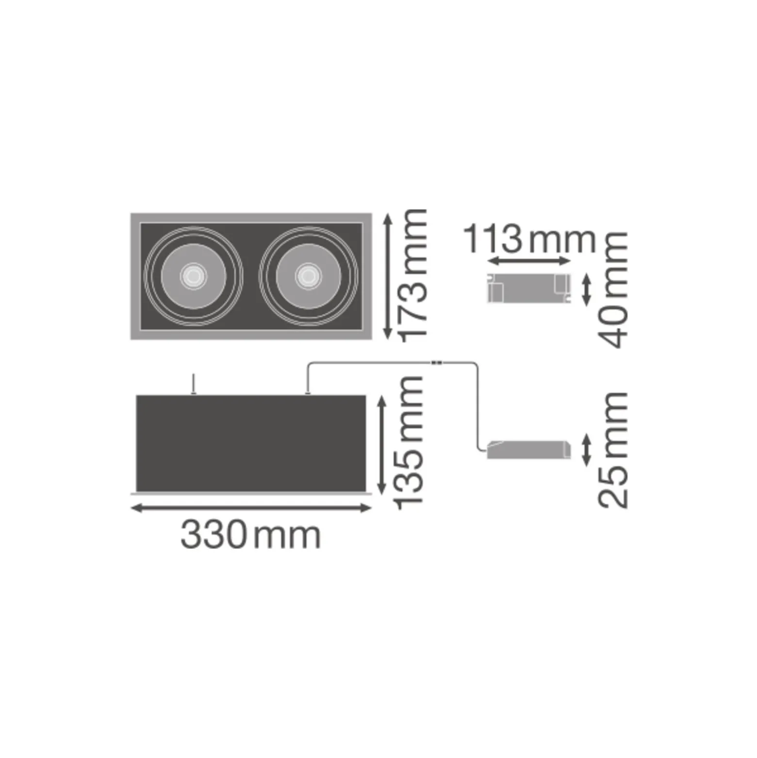 Ledvance LED Spot Fyrkant Multi Lutningsbar Svart-Vit 2x30W 5400lm 38D - 830 Varm Vit | Utskärning 320x160mm