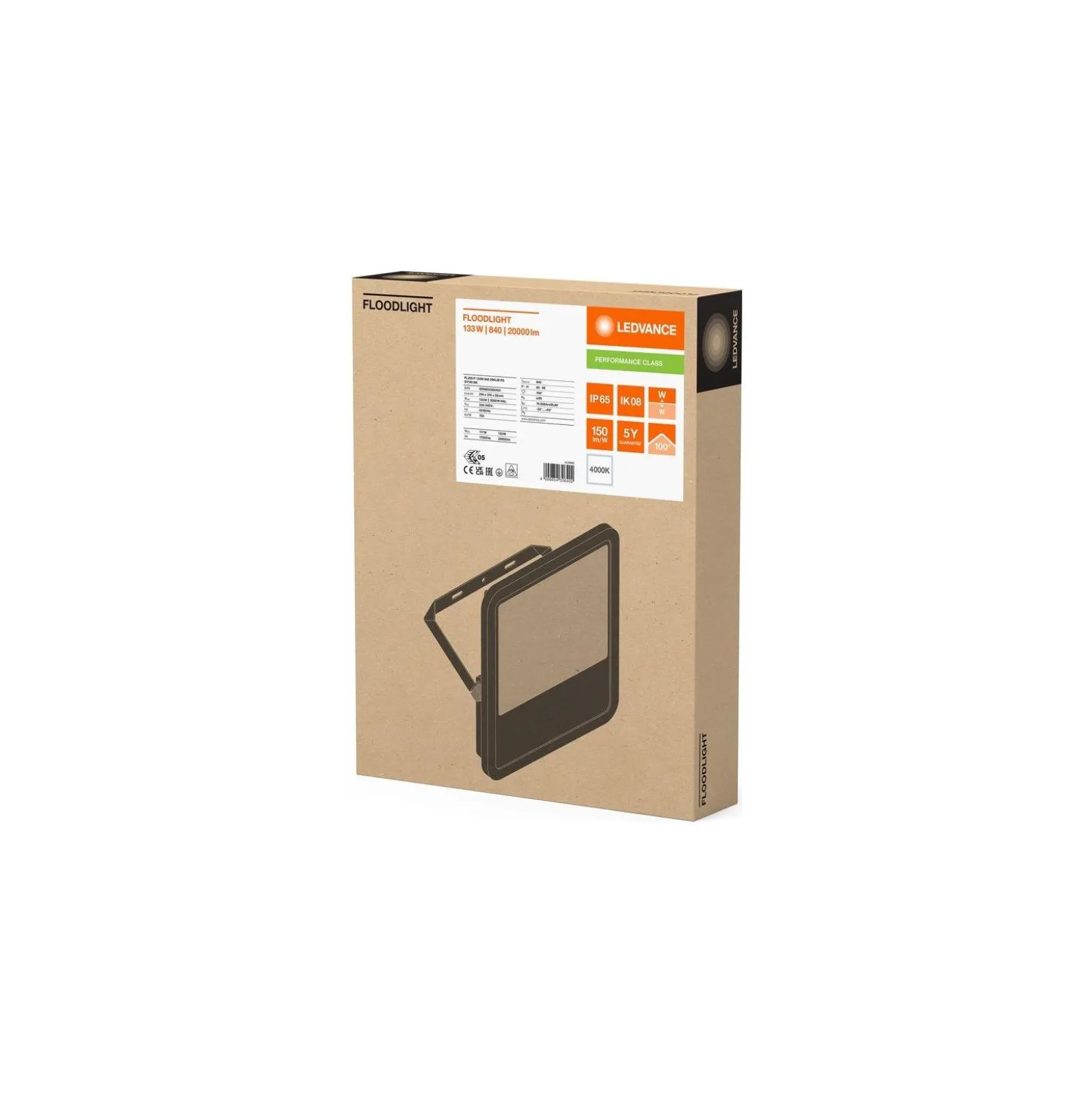 Ledvance LED Strålkastare Aluminium Svart 133W 20000lm 100D - 840 Kallvit | IP66 - Symmetrisk