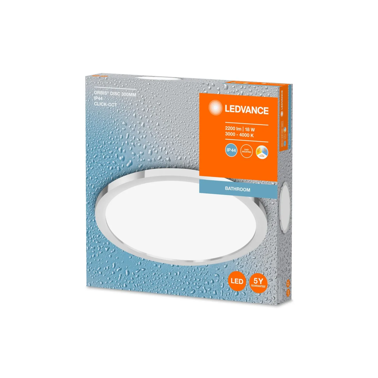 Ledvance LED Taklampa Vägglampa Badrumsbelysning Krom 18W 1250lm - 830-840 CCT | IP44