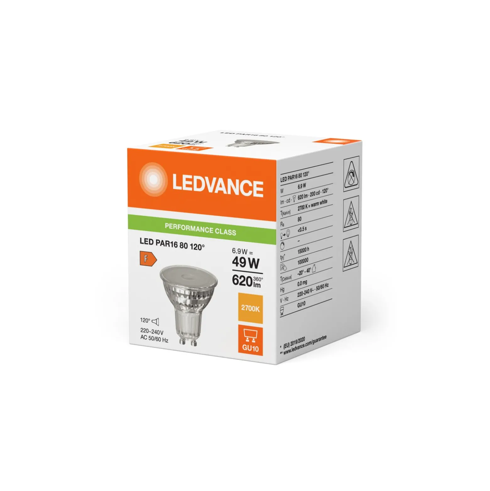Ledvance Performance LED Spot Reflektor GU10 PAR16 6.9W 620lm 120D - 827 Extra Varm Vit | Ersättare 49W