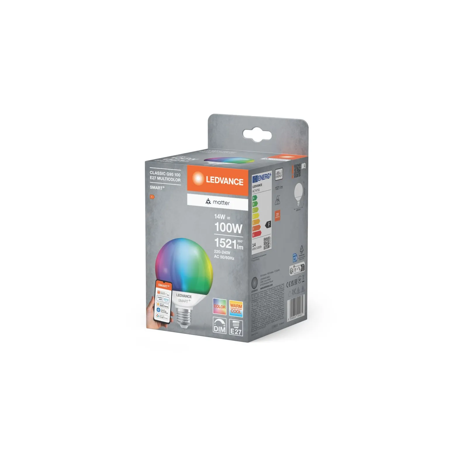 Ledvance Smart+ Matter E27 G95 14W 1521lm - 827-865 Justerbar Vit | RGBW - Dimbar - Ersättare 100W