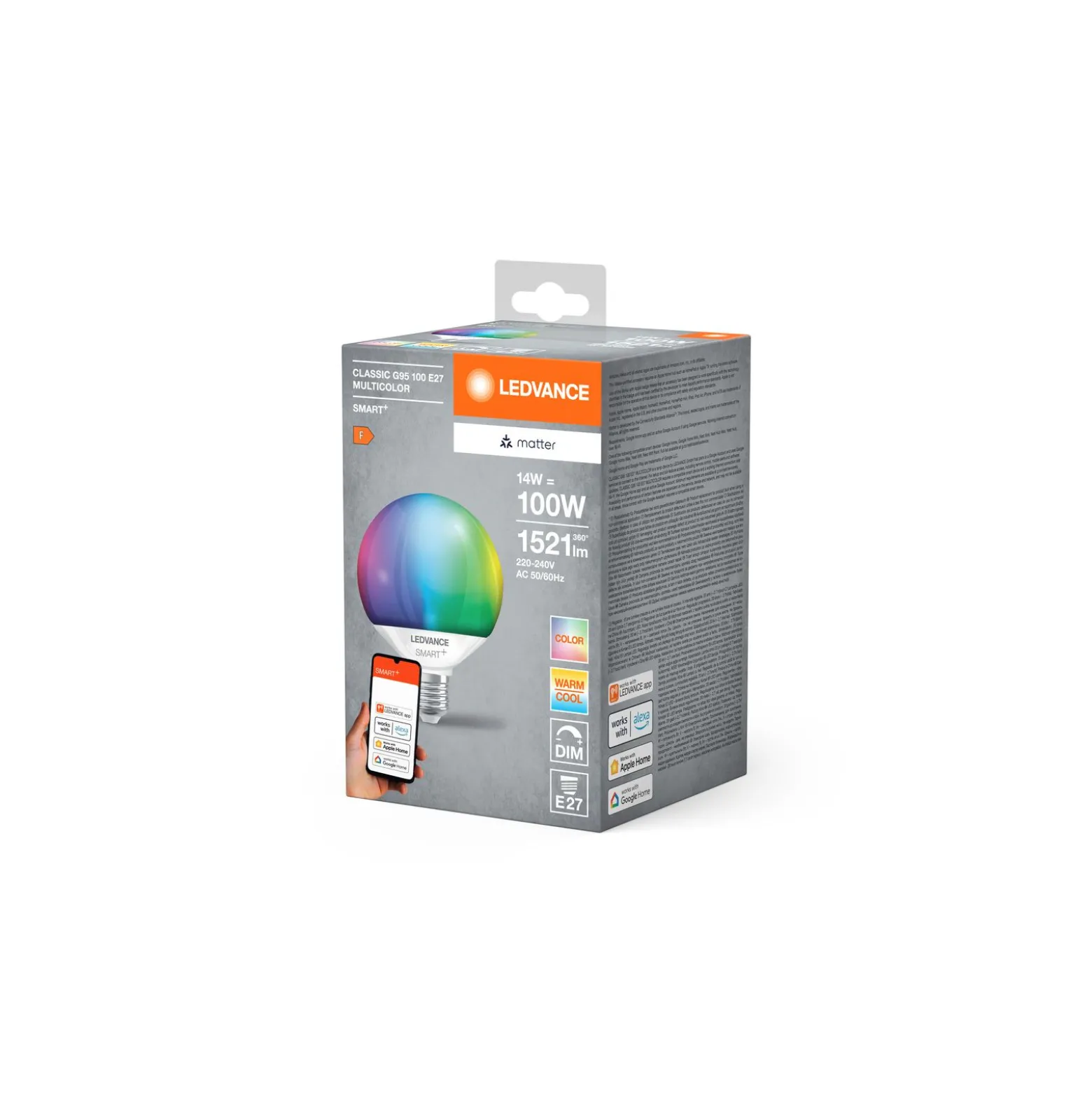 Ledvance Smart+ Matter E27 G95 14W 1521lm - 827-865 Justerbar Vit | RGBW - Dimbar - Ersättare 100W