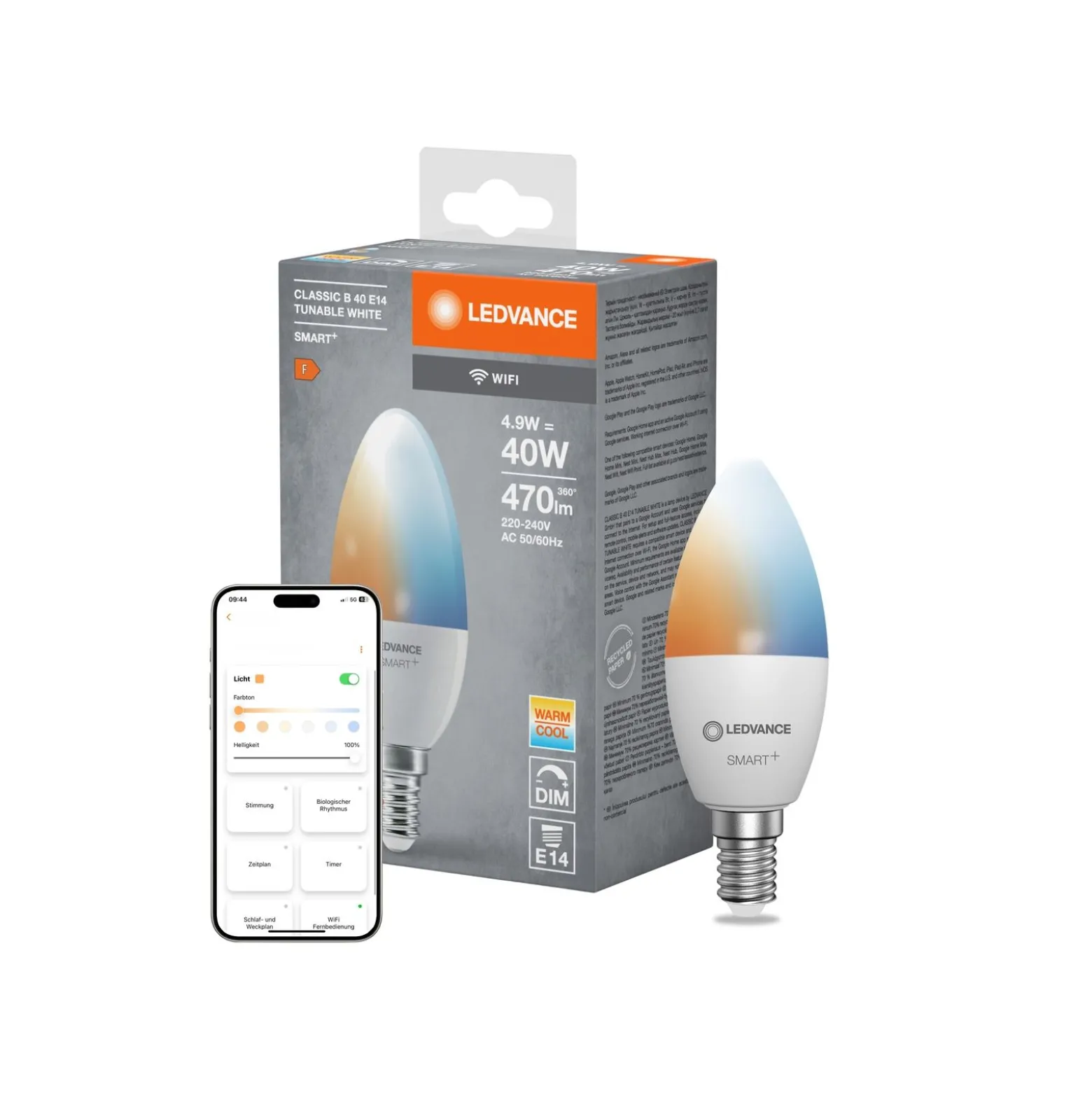 Ledvance Smart+ Wifi E14 B40 4.9W 470lm - 827-865 Justerbar Vit | Dimbar - Ersättare 40W