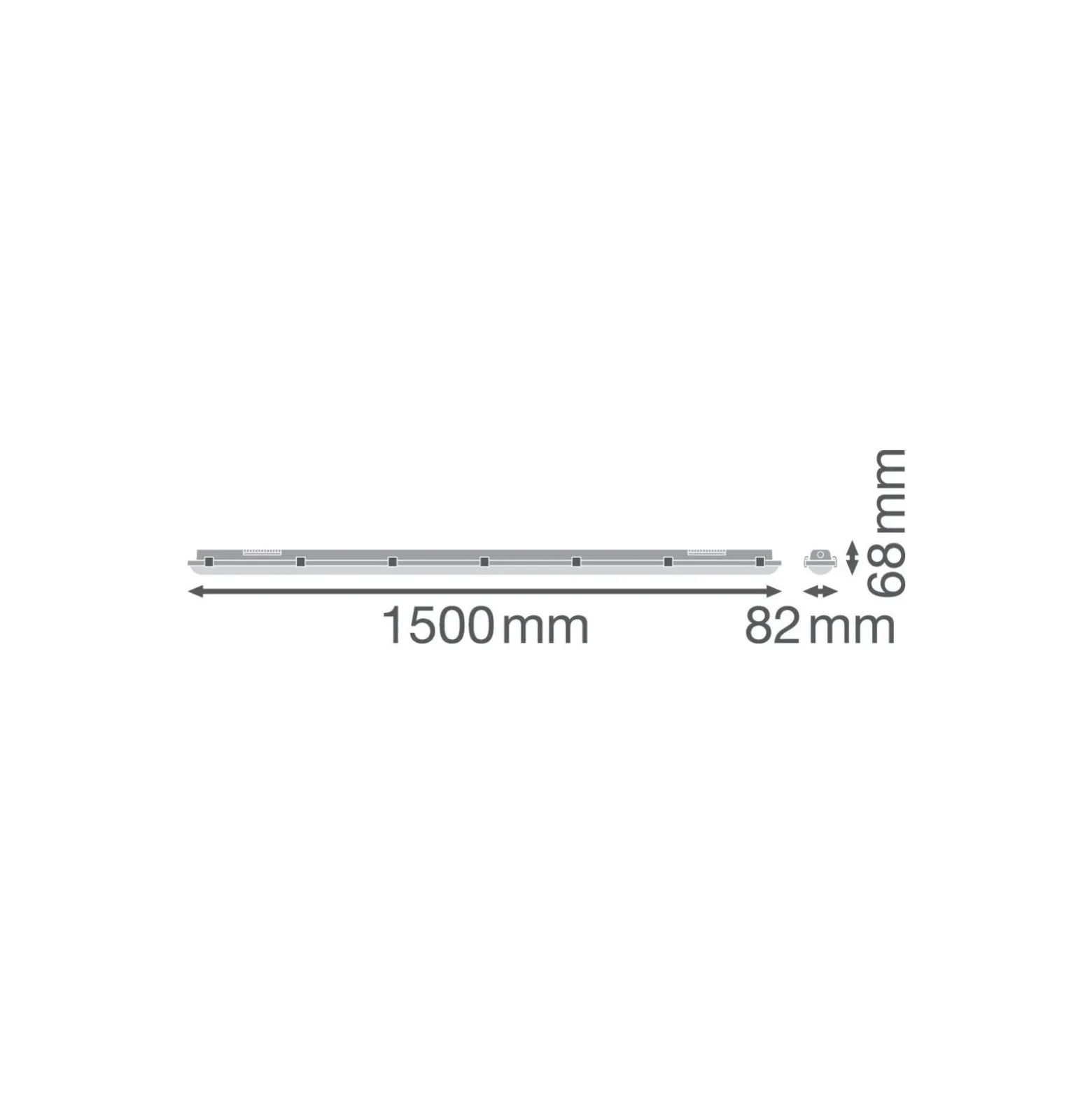 Ledvance Vattentät Allmänbruksarmatur Fukttät High Efficiency PC Grå 40W 6400lm - 840 Kallvit | 150cm - Dali Dimbar- Ersättare 2x58W