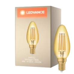 Ledvance Vintage 1906 LED E14 Kronljus Guld 4W 410lm - 824 Extra Varm Vit | Ersättare 35W