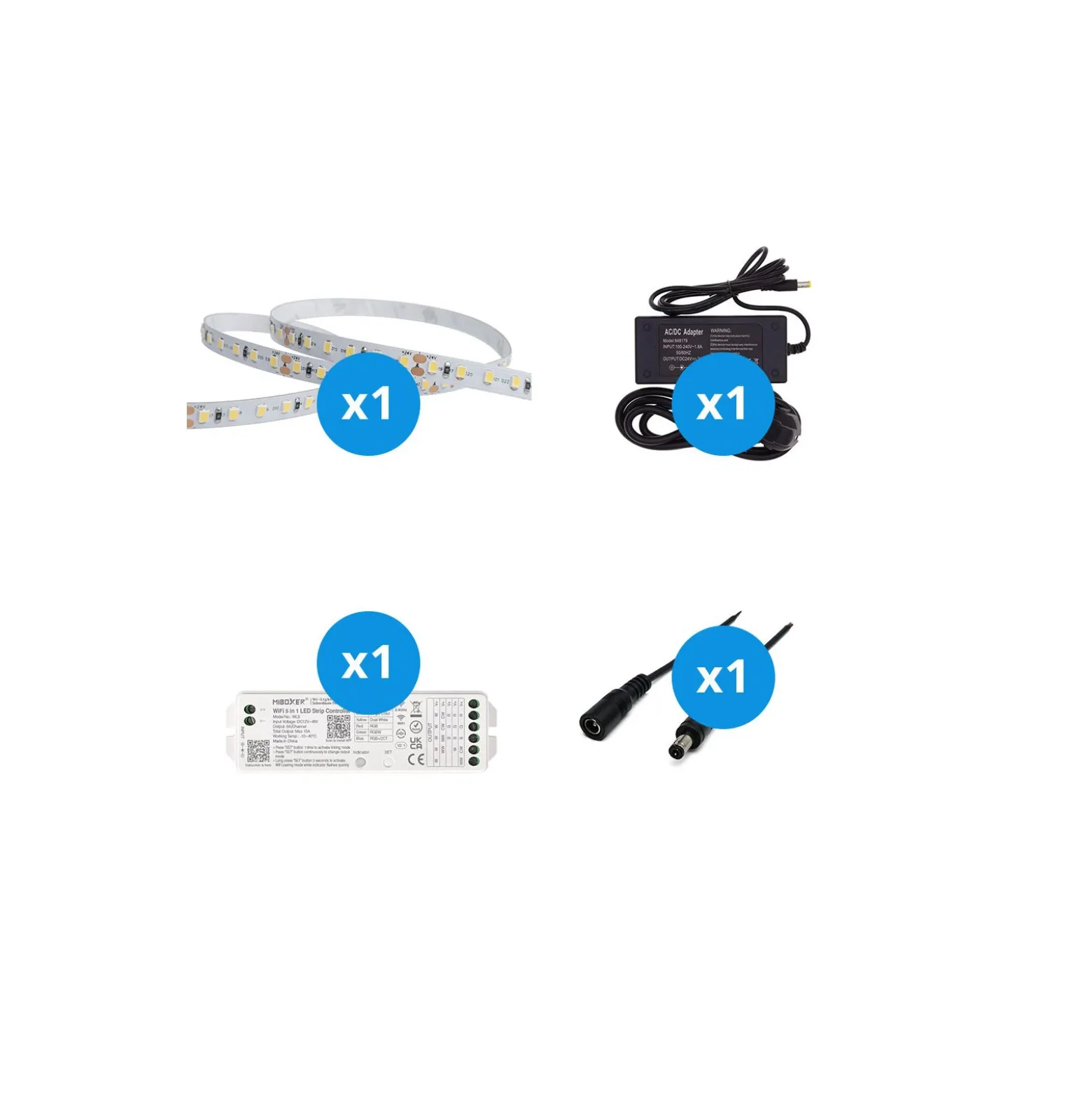 Noxion Led-Ljusslingor Naga 5 Meter Komplett set - Smart Wifi - 24V - 120LEDs/m - 9.6W/m - 940 Kallvit | 8mm - IP20 - Bästa Färgåtergivning - SMD2835