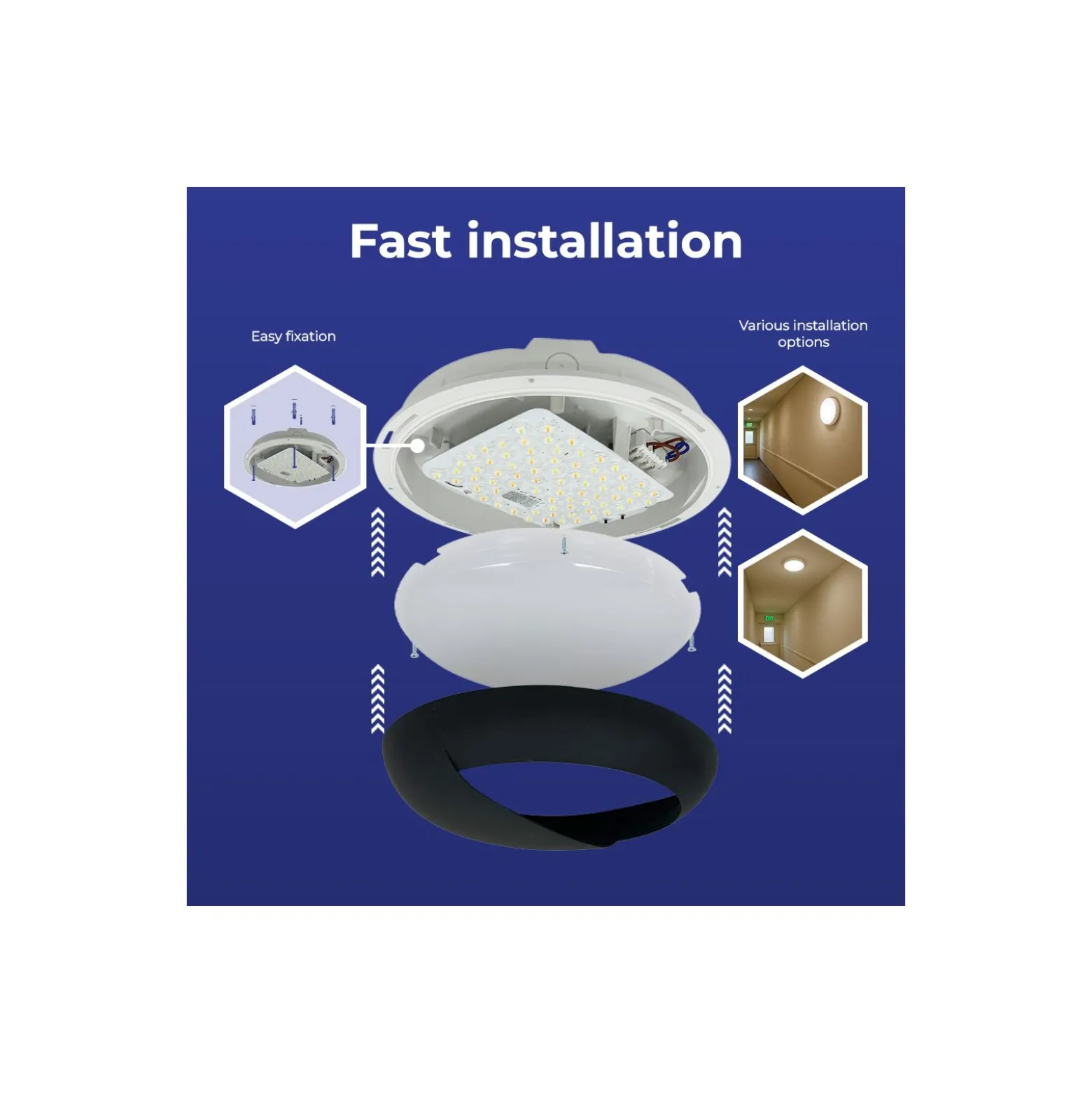 Noxion LED Plafond Pro V2 12/16/20W 2400lm - 830-840-865 CCT | 325mm - IP65 + Ögonlock Ring Svart