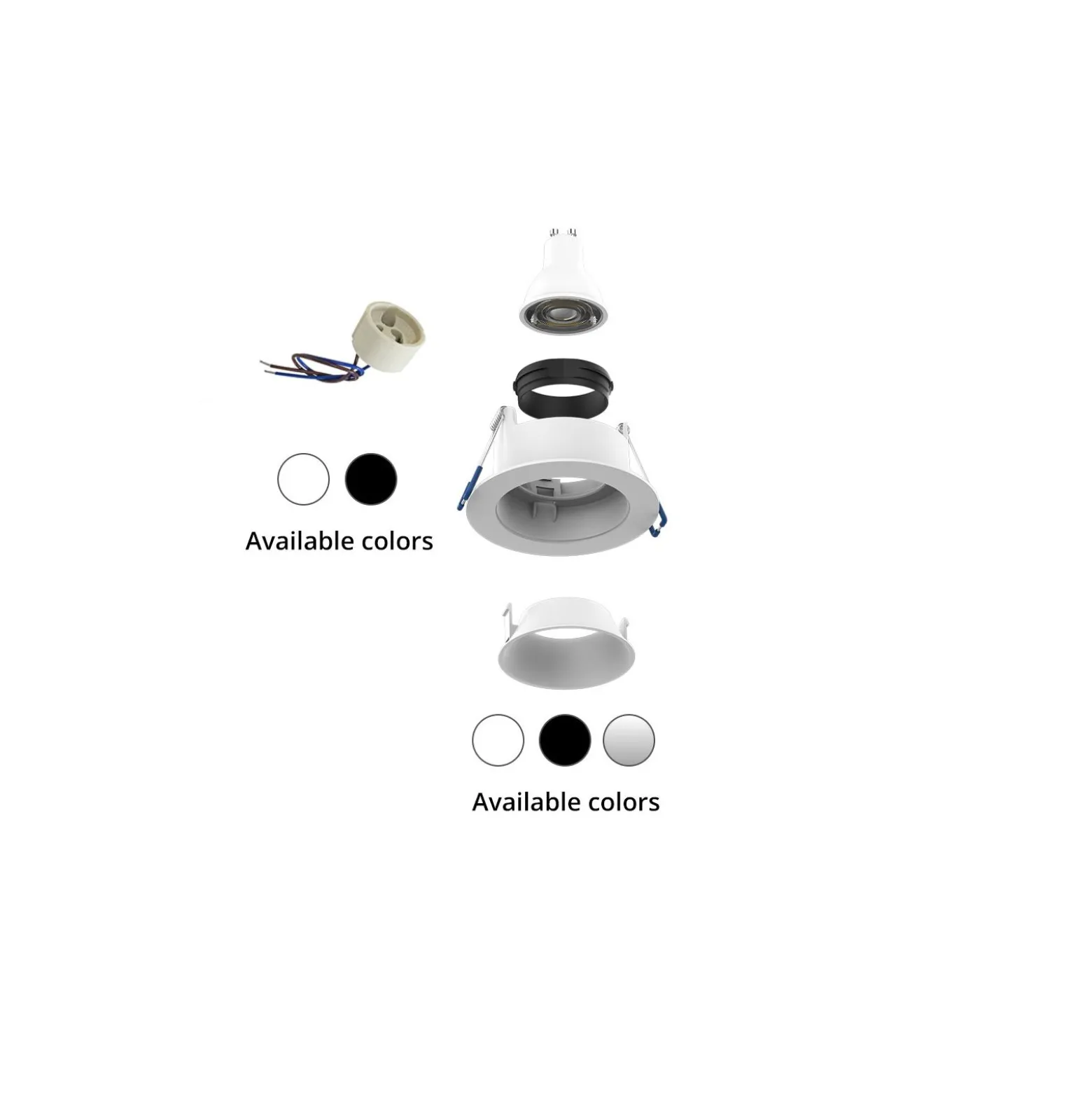 Noxion LED Spot Ares Djup ring Vit - med Inre Ring Silver | Utskärning 68mm - incl. GU10 Fitting