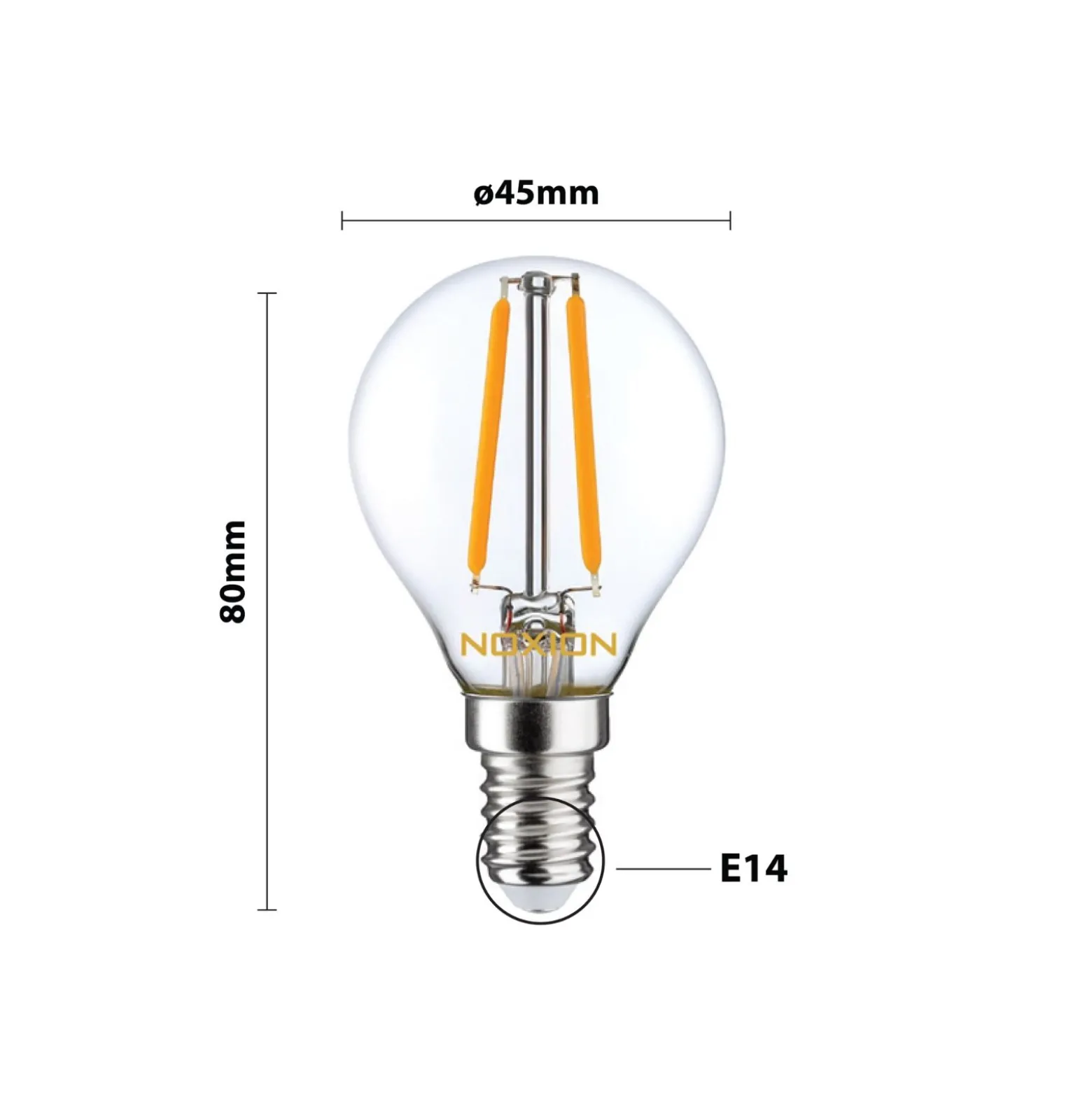 Noxion Lucent Lustre LED E14 boll Filament Klar 2.5W 250lm – Dimbar - Ersättare 25W