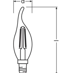 Osram Classic LED E14 Böjd-tip candle Filament Klar 2.5W 250lm - 827 Extra Varm Vit | Ersättare 25W