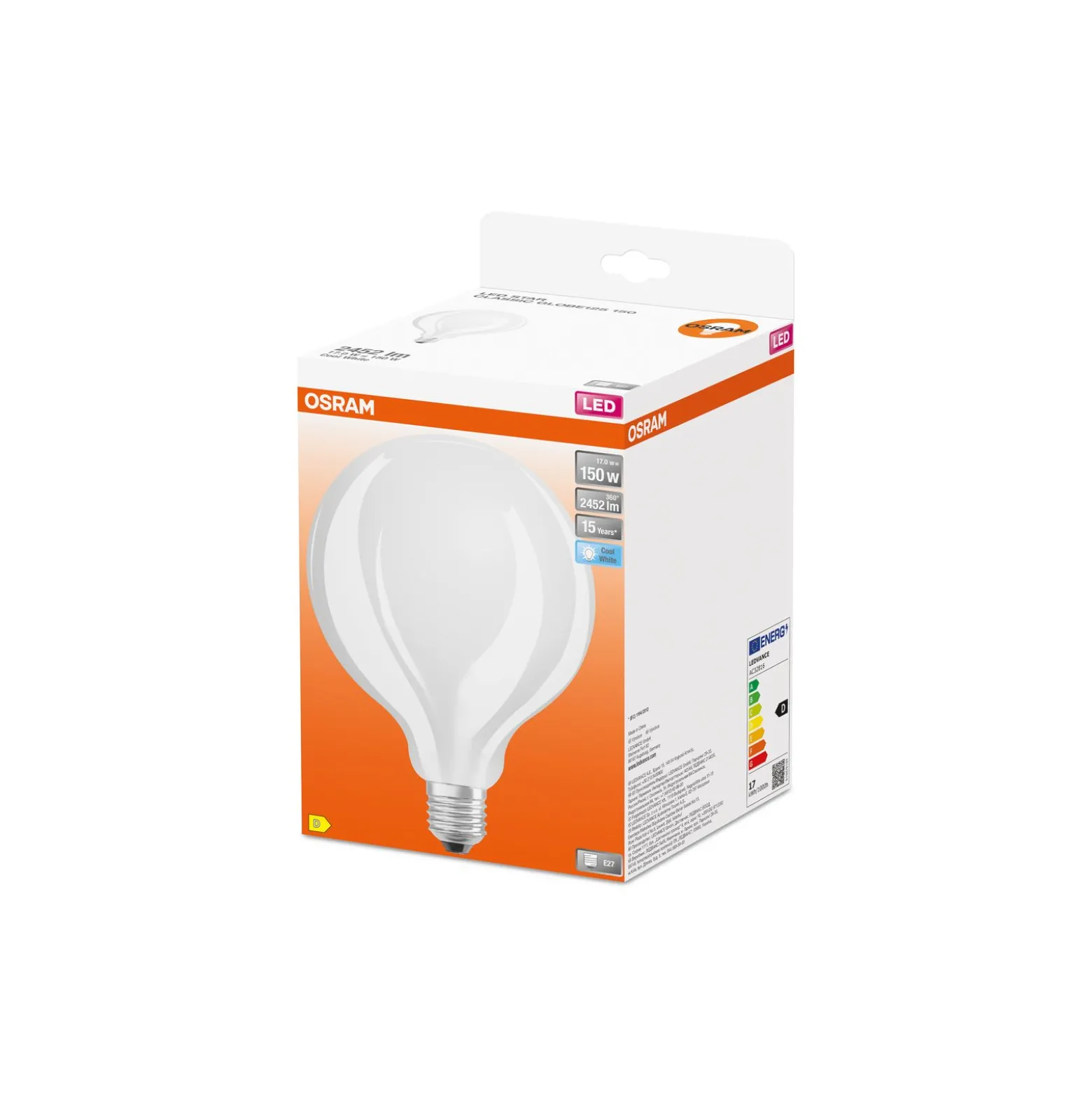 Osram Classic LED E27 Globe Filament Matt 17W 2452lm - 840 Kallvit | Ersättare 150W
