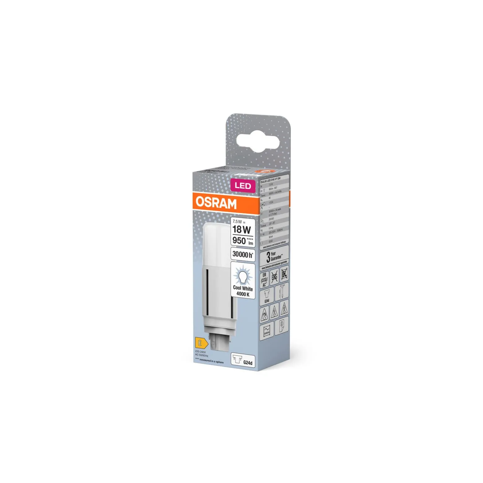Osram Dulux-D LED 7.5W 950lm - 840 Kallvit | 2-Stift - Ersättare 18W
