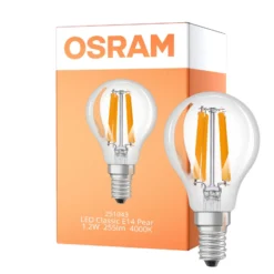 Osram LED Classic LED E14 Päron Filament Klar 1.2W 255lm - 840 Kallvit | Ersättare 25W