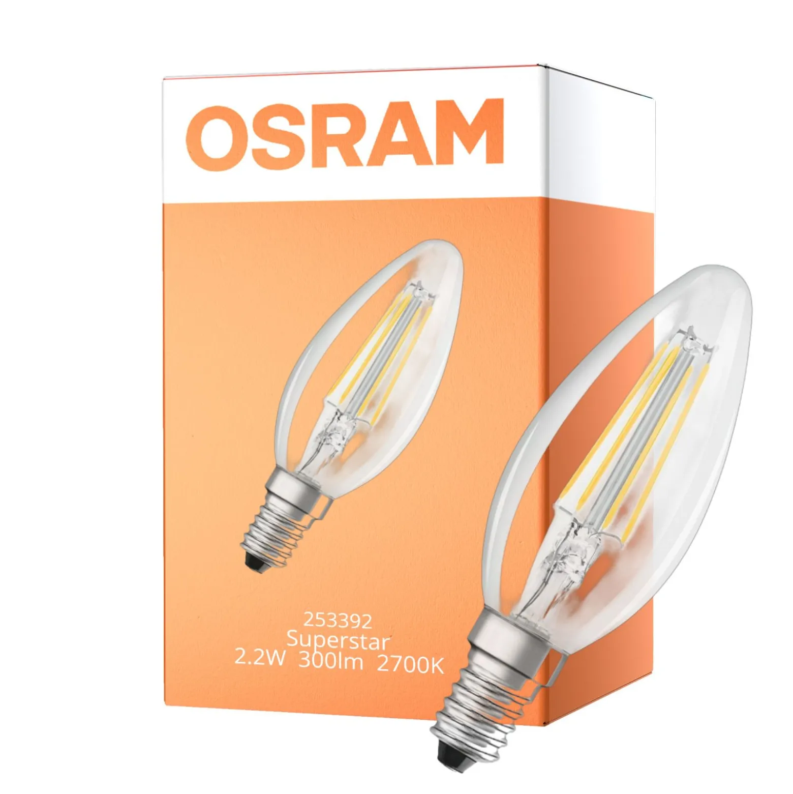 Osram LED Superstar Classic E14 Kronljus Filament Klar 2.2W 300lm - 927 Extra Varm Vit | Dimbar - Ersättare 25W