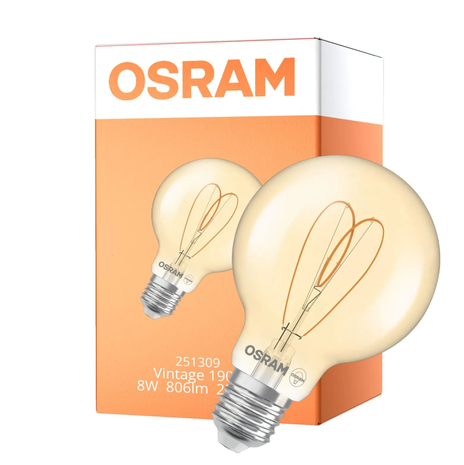 Osram Vintage 1906 LED E27 Globe Filament Heart Guld 8W 806lm - 922 Extra Varm Vit | Bästa Färgåtergivning - Dimbar - Ersättare 60W