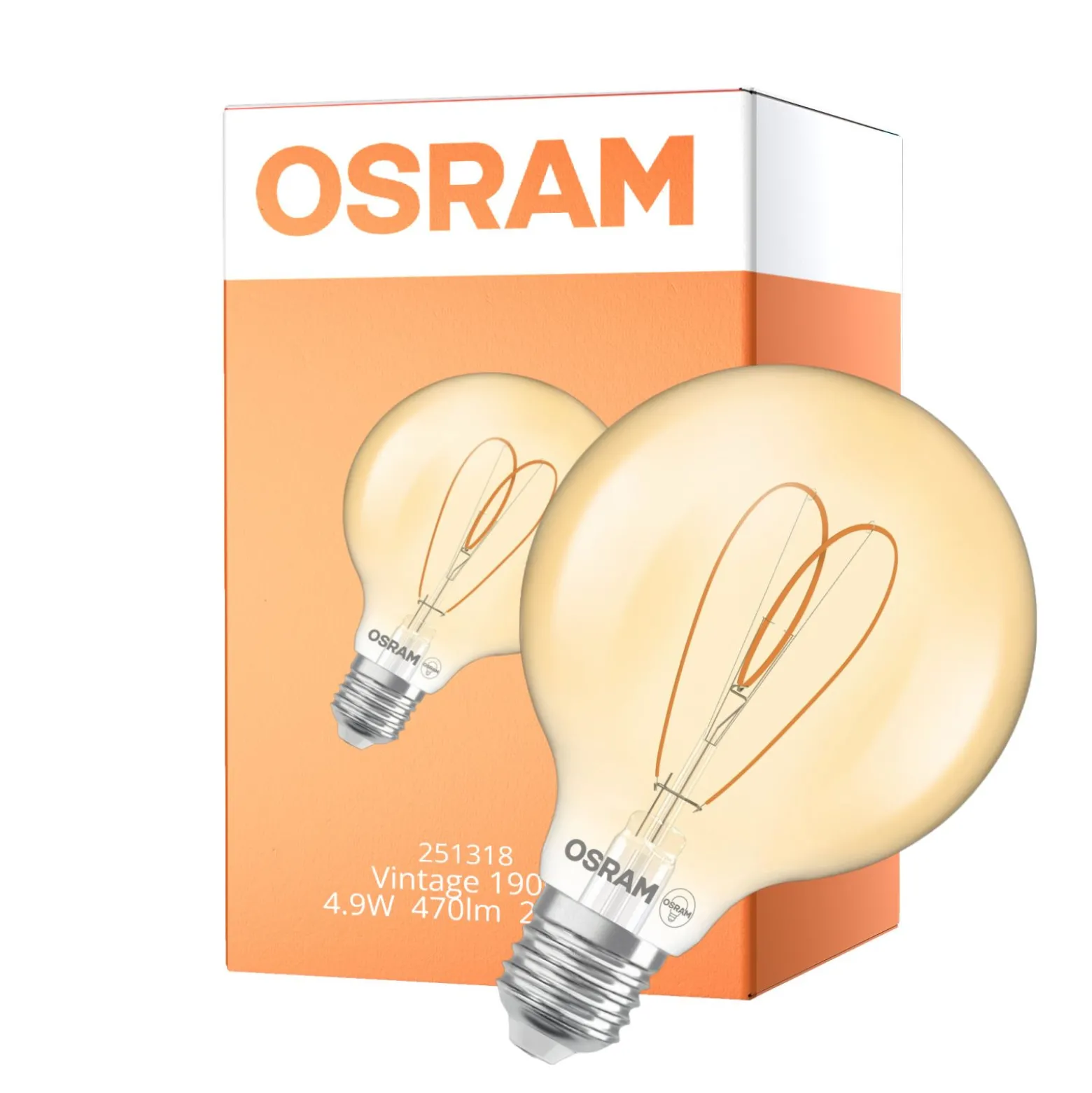Osram Vintage 1906 LED E27 Globe Filament Guld 4.9W 470lm - 922 Extra Varm Vit | Bästa Färgåtergivning - Dimbar - Ersättare 40W