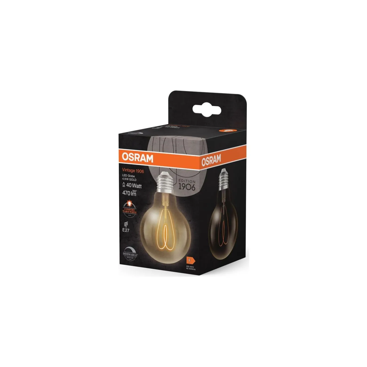 Osram Vintage 1906 LED E27 Globe Filament Guld 4.9W 470lm - 927 Extra Varm Vit | Bästa Färgåtergivning - Dimbar - Ersättare 40W