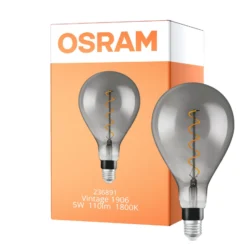 Osram Vintage 1906 LED E27 Päron Filament Smoke 160mm 5W 110lm - 818 Extra Varm Vit | Dimbar - Ersättare 25W